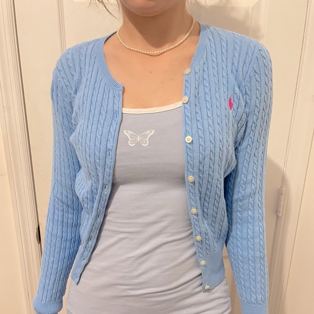 Polo light blue Button Up Sweater Cardigan